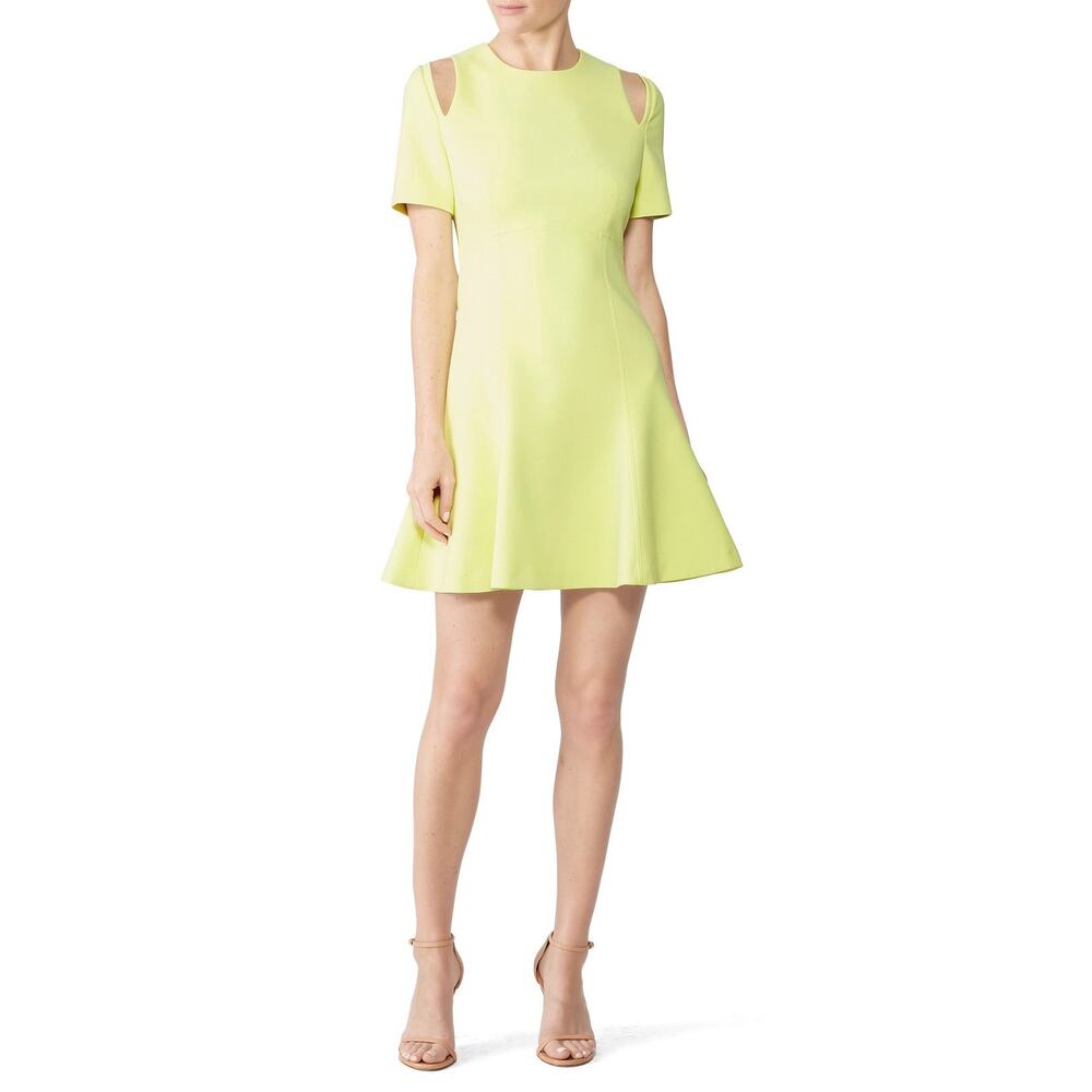 Cinq a Sept Alyssa Yellow Short Sleeve Cut Out Crewneck A-Line Mini Dress Size 6